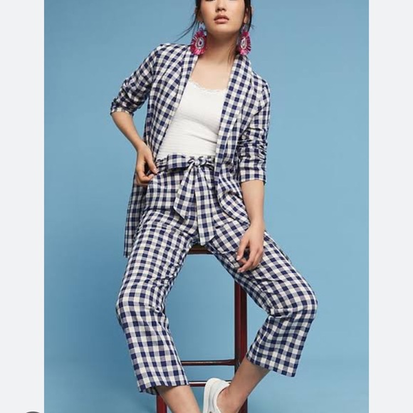 Lady and The Sailor Linen/Cotton Blend Blue Gingham Jacket with Collar - Picture 2 of 6